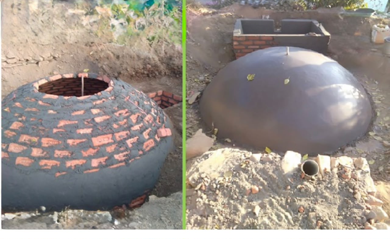Biogas dome digester under construction